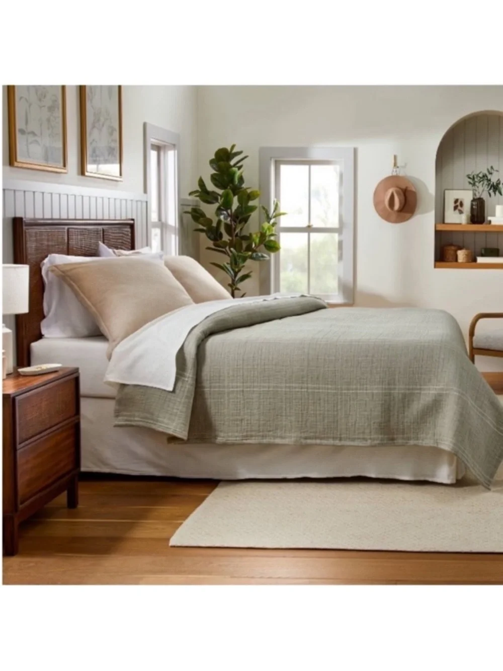 NWT Full/Queen Microstripe Matelassé Coverlet Sage Green - Hearth & Hand